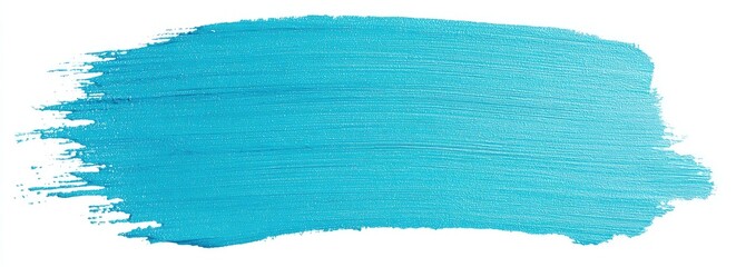 Horizontal brushstroke of vibrant turquoise paint on a white background