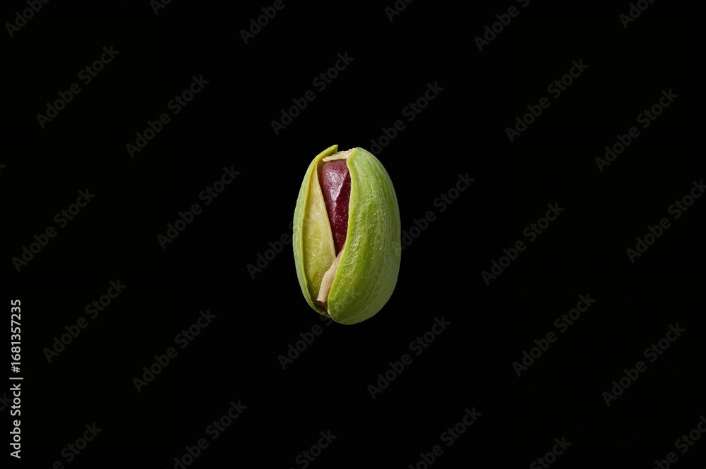 Poster overhead shot of pistachio nuts with empty space on a dark backdrop, isolated and textured