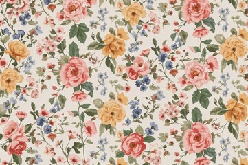 Floral motif with spring blossoms. Continuous flower design. Botanical pattern suitable for textiles, coverings, wallpaper, wrapping paper, and crafting.