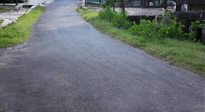 Asphalt rural road with greenery on the side / Jalan aspal pedesaan dengan pepohonan hijau di tepi