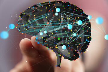 Abstract brain concept.  AI, neural networks, technology, connectivity, data, digital, innovation.