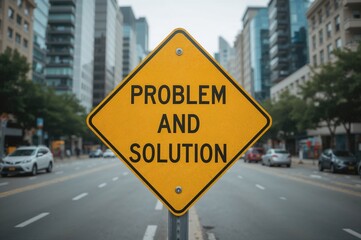 Concept of issue and resolution shown with a yellow traffic sign
