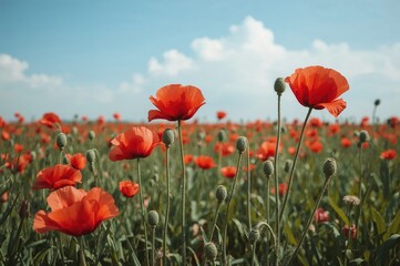 Fototapeta premium Springtime with blooming poppy flowers