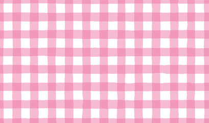 Pink checkered vichy print in baby style. Cute seamless tartan pattern. Vector illustration of tartan vichy plaid for textile, packaging and fabric print in picnic style.