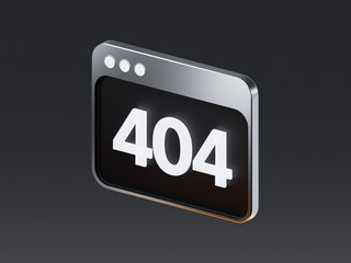 3D icon of a browser window with the number 404, symbolizing error page, website not found, and online issue.