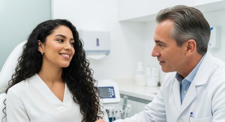 Fototapeta premium A male dentist and a female patient in a dental office.