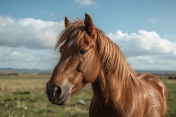 Obraz premium Close-up of a brown horse with a thick mane