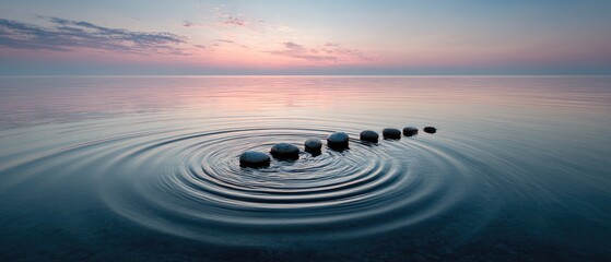 Calm stones on rippled water at sunrise (1)