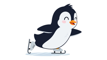 Joyful Penguin Ice Skating: A cheerful cartoon penguin gracefully glides on ice skates, embodying the sheer joy of winter sports, and illustrating the delights of seasonal fun.