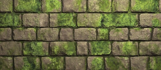 Fototapeta premium Stone wall covered in moss in a natural setting