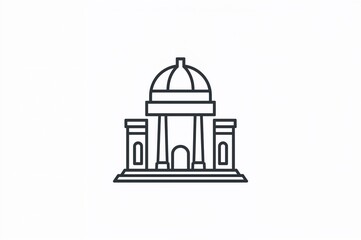 Symbol of historic structure depicted in a sleek, minimal line art style, isolated on a white background. Design representing digital and mobile platforms in a linear form.