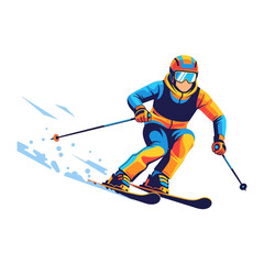 Conquering the Snowy Slopes: A graphic illustration captures the dynamic action of a skier carving through fresh powder on a pristine, snow-covered slope. © FARHANA