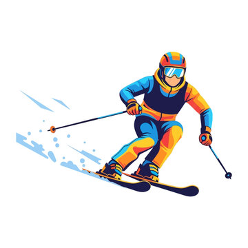Conquering the Snowy Slopes: A graphic illustration captures the dynamic action of a skier carving through fresh powder on a pristine, snow-covered slope.