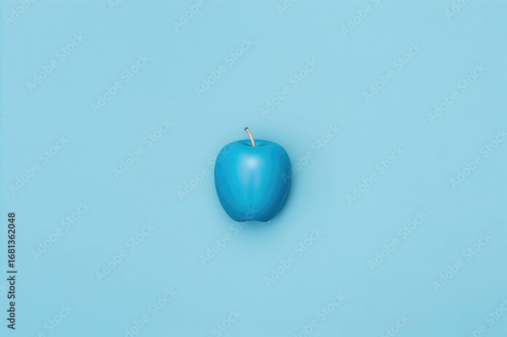 Poster innovative design featuring an apple and computer mouse in shades of blue on a soft pastel backdrop.