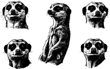Five meerkat faces silhouette isolated on white background vector illustration isolated on white background 