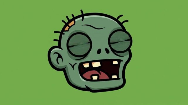 Cartoon Zombie Head with Missing Teeth Against Green Background