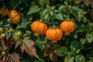 Obraz premium Chinese Lantern Flower Seeds Known as Japanese Lantern Fruit with Orange Hue