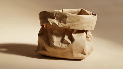 Close-up of a crumpled Kraft paper bag on a neutral background with soft lighting. - Powered by Adobe