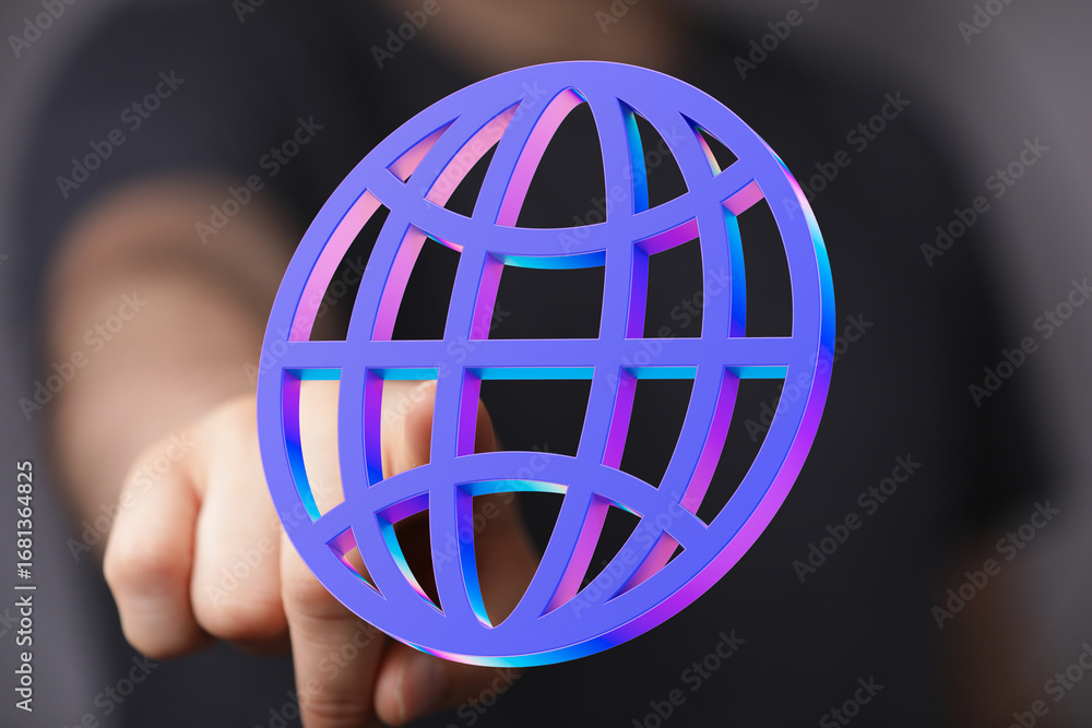 Poster high-quality image of a hand presenting a vibrant 3d globe, symbolizing global connectivity and netw