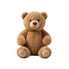 Fototapeta premium Soft brown teddy bear sitting upright isolated on transparent background