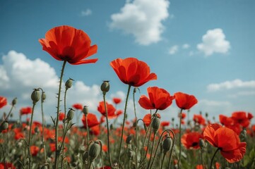 Obraz premium Red Wildflowers in Bloom