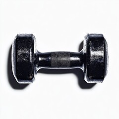 Black dumbbell, top view.  Dark gray handle.  Rounded ends.  Simple design