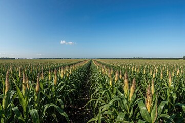 Fototapeta premium Corn field cultivated with the help of AI technology