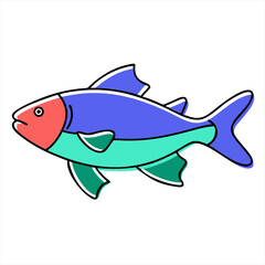 Stylized blue and teal fish with red head illustration