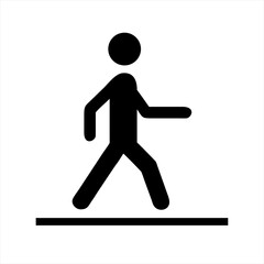Simple black silhouette of a person walking on a line