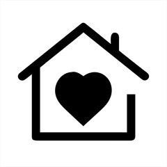 Black house icon with a heart inside representing love and home
