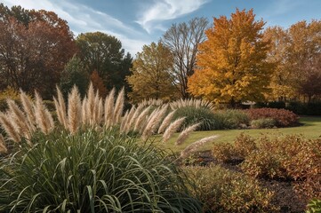 Vintage Garden Grasses Amidst Fall Scenery
