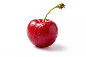 Picture featuring bright red cherries on a clean white backdrop