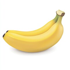 Two ripe bananas, light yellow, glossy skin,  lying side-by-side, angled slightly, against a pure white background.  Green stem tops visible