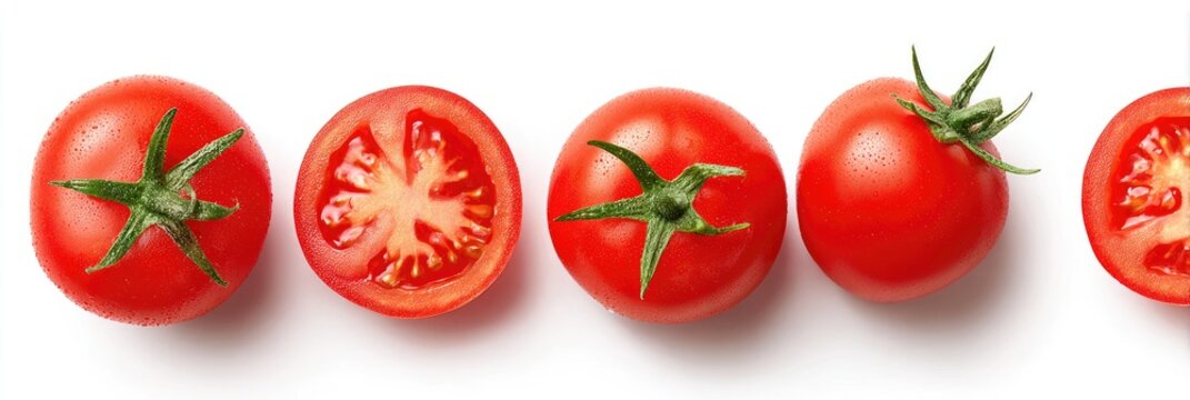 Fresh, whole and halved cherry tomatoes, top view