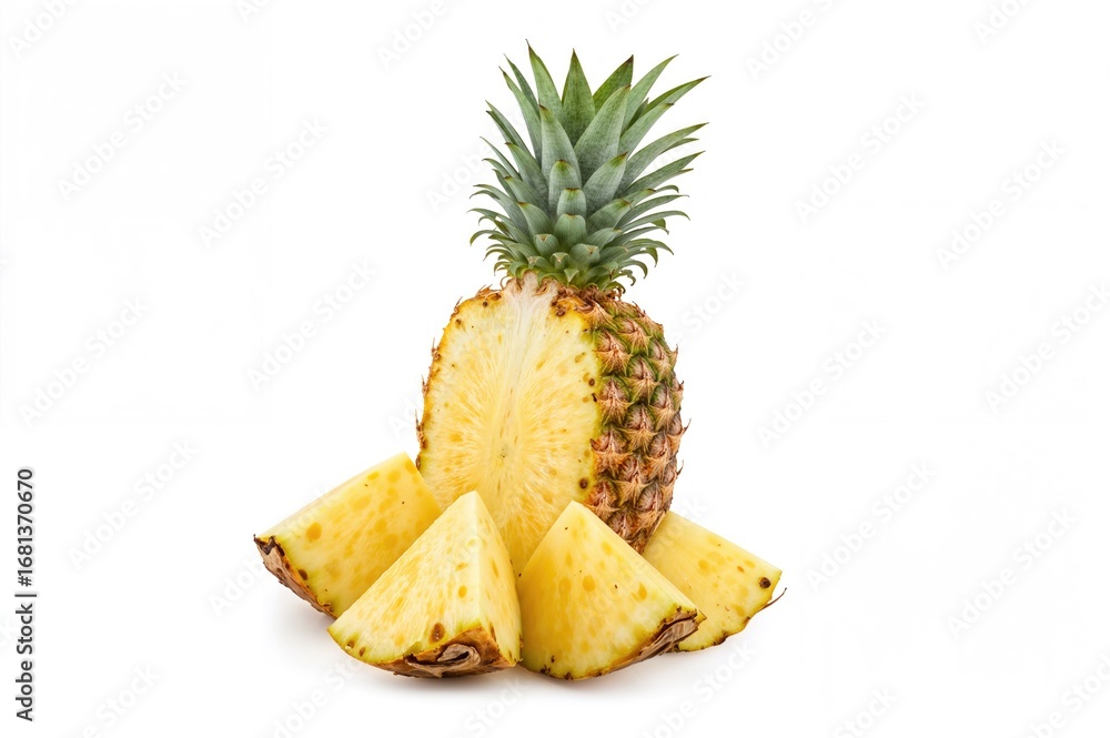 Aufkleber sliced pineapple with isolated background and clipping path