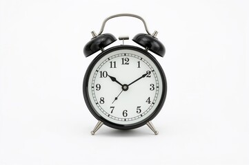 Vintage Black Table Clock with Patterned Design on White Background Showing 10 O'clock