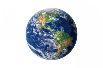 Fototapeta premium Isolated PNG of the Earth Globe from Space Featuring Physical Map of the Americas on White Background