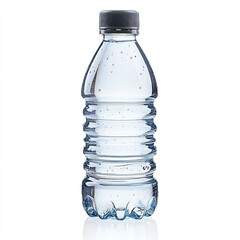 Clear plastic water bottle,?ridged?body,?dark?cap