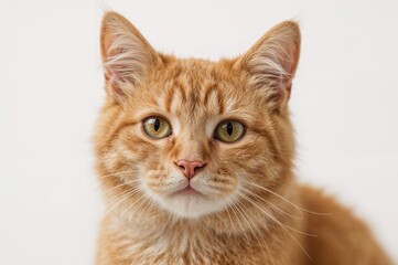 Obraz premium Ginger feline staring directly at the lens against a plain white backdrop