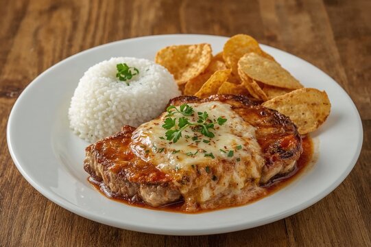 Filet Parmegiana Steak served with rice and fries