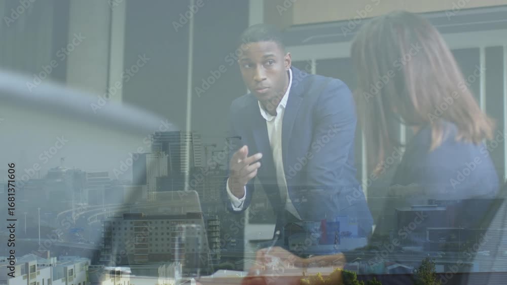 Poster animation of person typing on computer keyboard over students