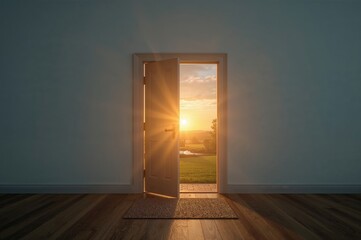 Entrance to a stunning dawn in an abstract scenery - symbolizing eco-friendly business concepts