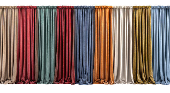 Row of textured curtains in various colors