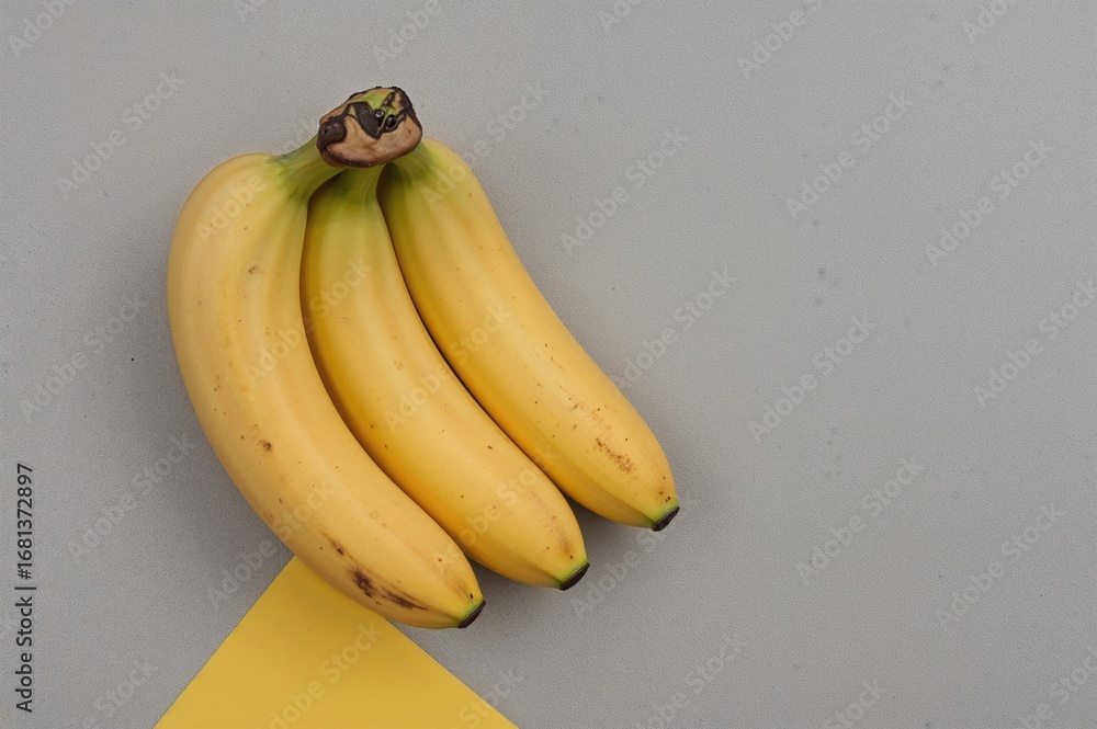 Aufkleber abstract photography of a cluster of bananas on a grey and yellow backdrop. artistic composition of 