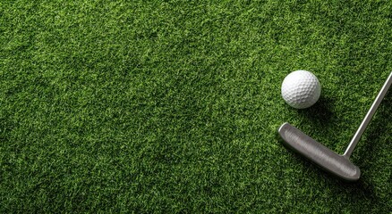 Golf ball and putter on green grass (2)