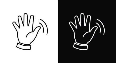Obraz premium Friendly waving hand gesture icon set in white and black for greeting and communication