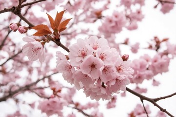 Obraz premium Isolated springtime pink cherry blossoms on a white backdrop