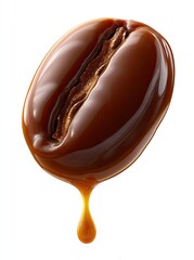 Obraz premium A coffee bean coated in caramel, with dripping caramel