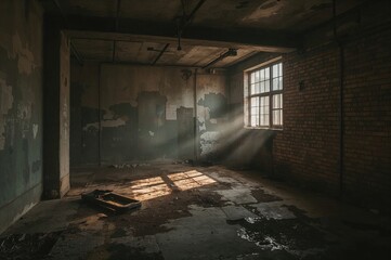 Picture of a vintage-style room illuminated by sunlight from the right with a hazy atmosphere