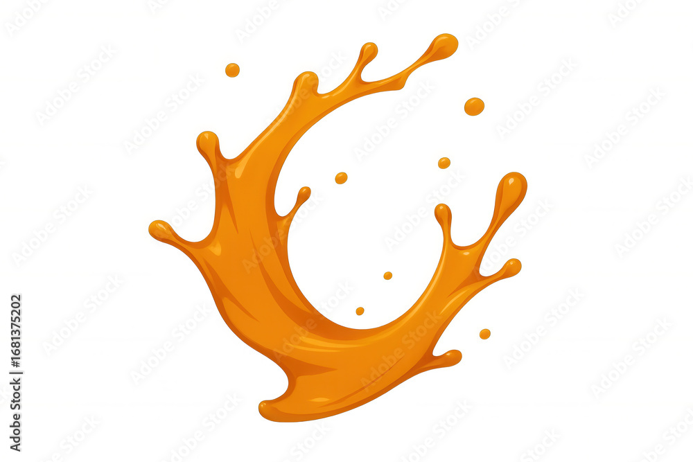Poster refreshing orange liquid splashing, creating dynamic movement and droplets, isolated on transparent 